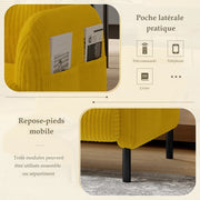 Divano Dritto 2 Posti con Schienale Alto e Tasca Laterale Comfort Ergonomico Piedini in Metallo in Velluto a Coste Giallo