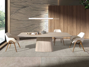 Tavolo da pranzo ovale a botte in marmo porcellanato