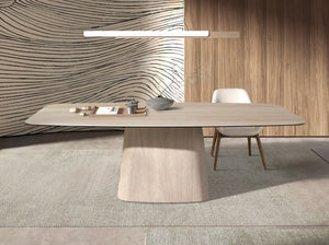 Tavolo da pranzo ovale a botte in marmo porcellanato