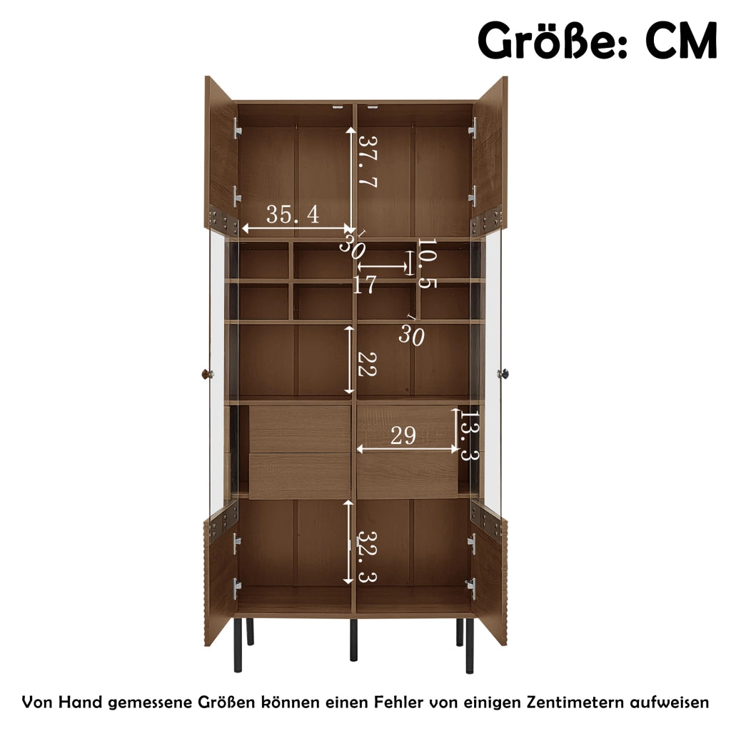 Vetrina con 4 cassetti nascosti e anta in vetro per bagno soggiorno e ufficio in MDF effetto legno, portata 60 kg