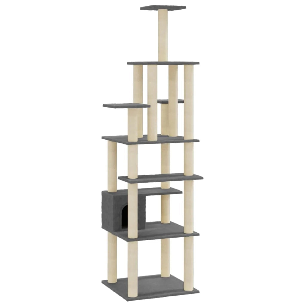 Tiragraffi per gatti torre per arrampicata giocattolo piattaforma per arrampicata con tiragraffi in sisal scuro 183 cm grigio 02_0022690
