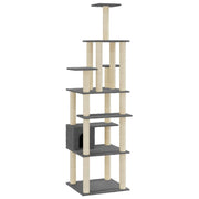 Tiragraffi per gatti torre per arrampicata giocattolo piattaforma per arrampicata con tiragraffi in sisal scuro 183 cm grigio 02_0022690