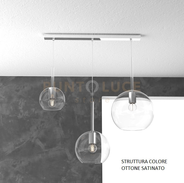 SOSP. OTTONE SAT. RETTANGOLARE 3 LUCI VETRI (1 X GRANDE+ 1 X MEDIO+ 1 X PICCOLO)TUTTI TRASPARENTE 1155OS-S3 RMIX-TR