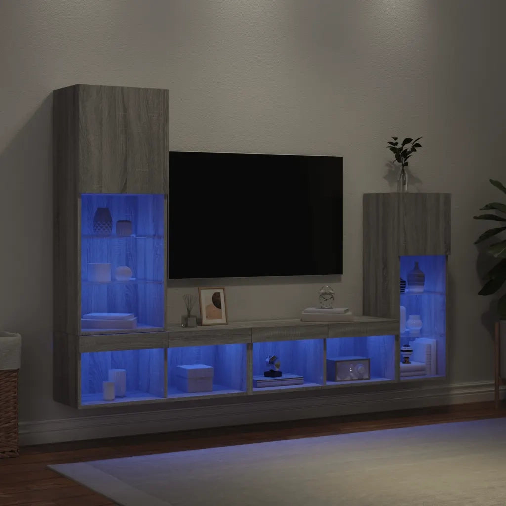 Mobili TV a Muro con LED 4pz Grigio Sonoma in Legno Multistrato 3216652