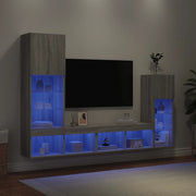 Mobili TV a Muro con LED 4pz Grigio Sonoma in Legno Multistrato 3216652