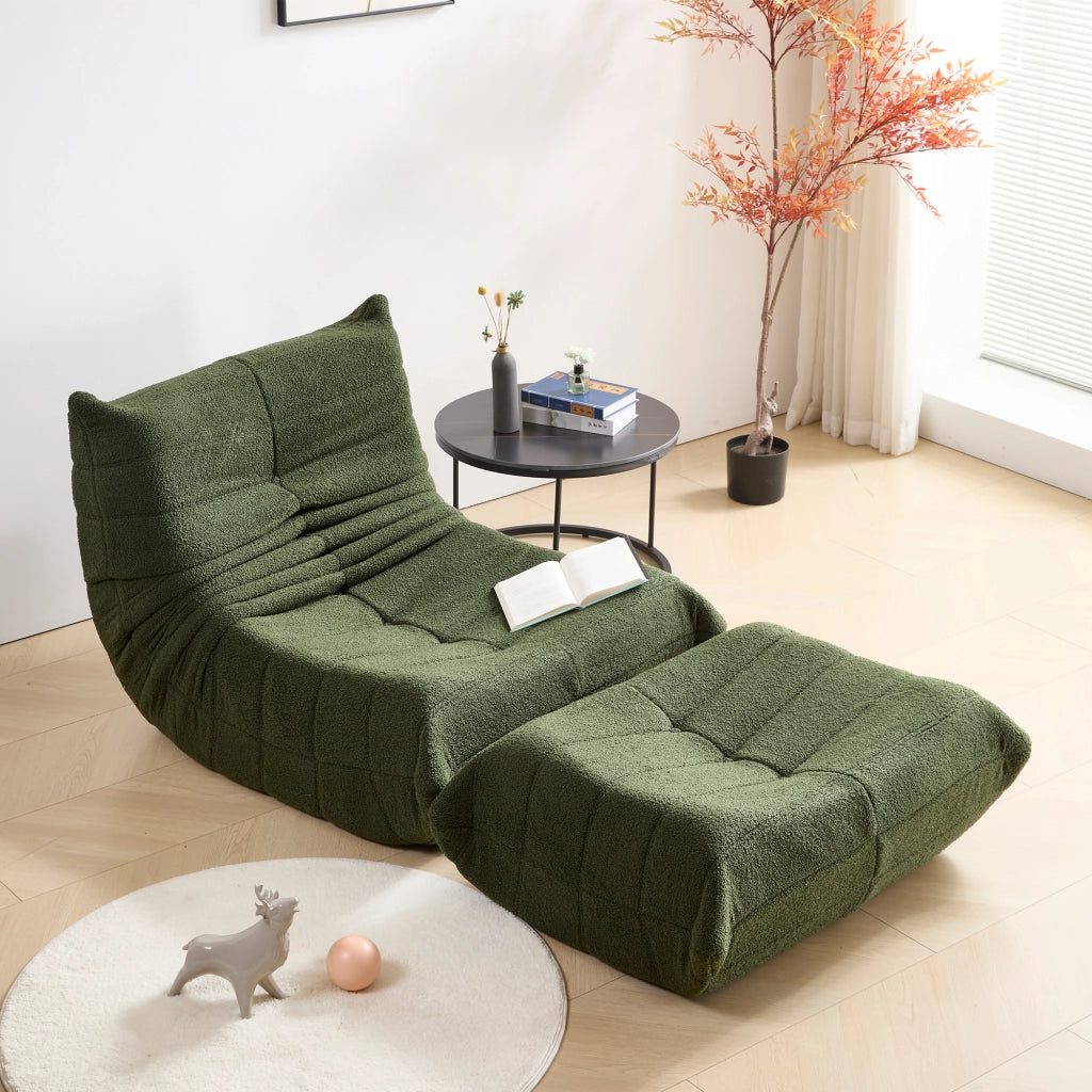 Divano relax verde 112×189×82 cm, tessuto teddy fleece, 2 pezzi, 110 kg