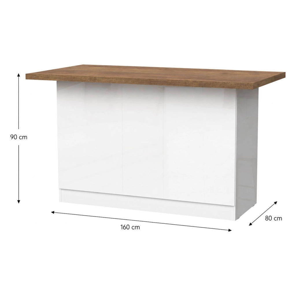 Mobile Dispensa Migani, Isola da Cucina 3 Ripiani Made in Italy, 160x80x90h cm Bianco Lucido