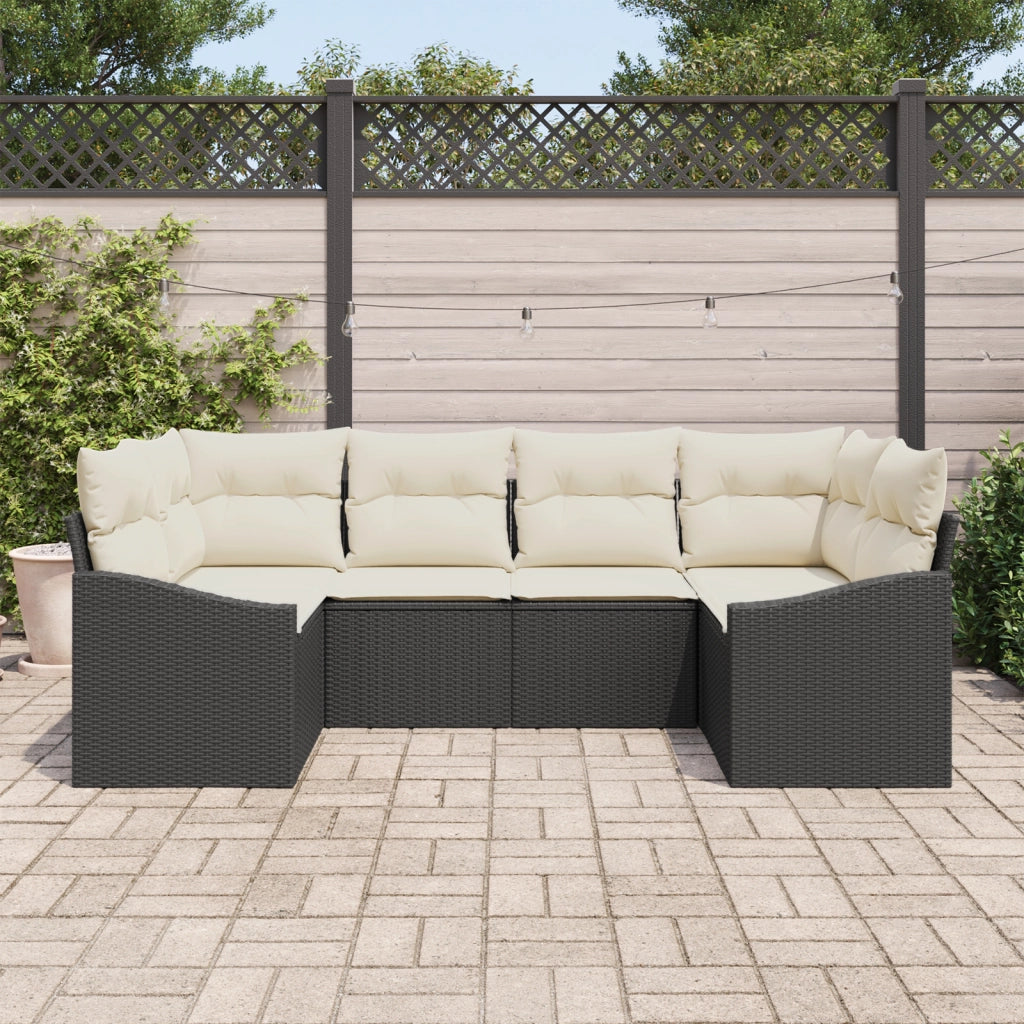 Set divani giardino con cuscini neri in polyrattan