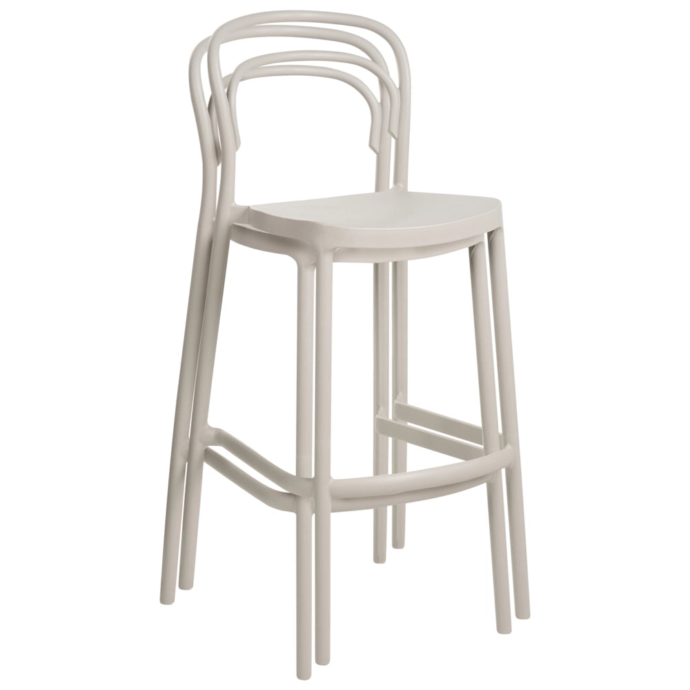 Set di 2 sedie da bar in plastica beige moderna resistente alle intemperie per uso interno ed esterno
