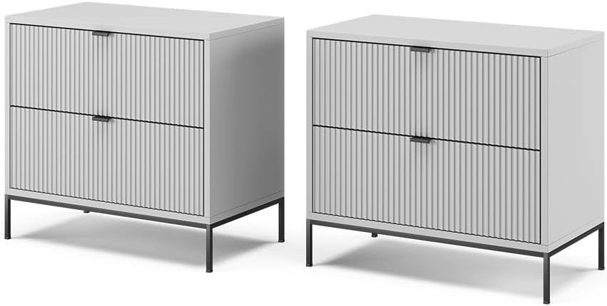 Comodino camera da letto Eliza, Grigio, Set di 2, combinabile per l'uso come tavolino laterale o comodino