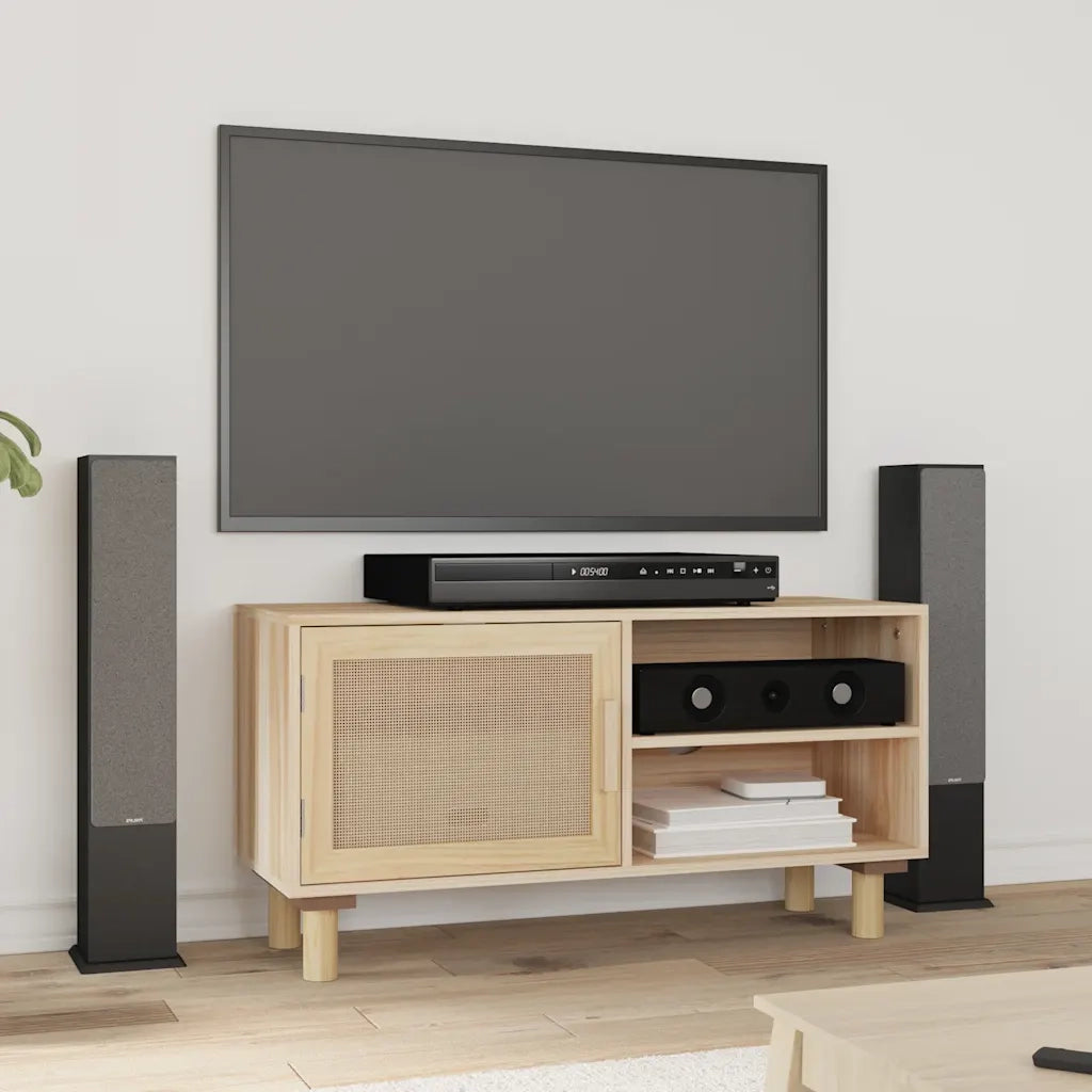Mobile TV | Armadietto TV | Mobile Porta TV Marrone 80x30x40 cm Massello Pino e Rattan Naturale