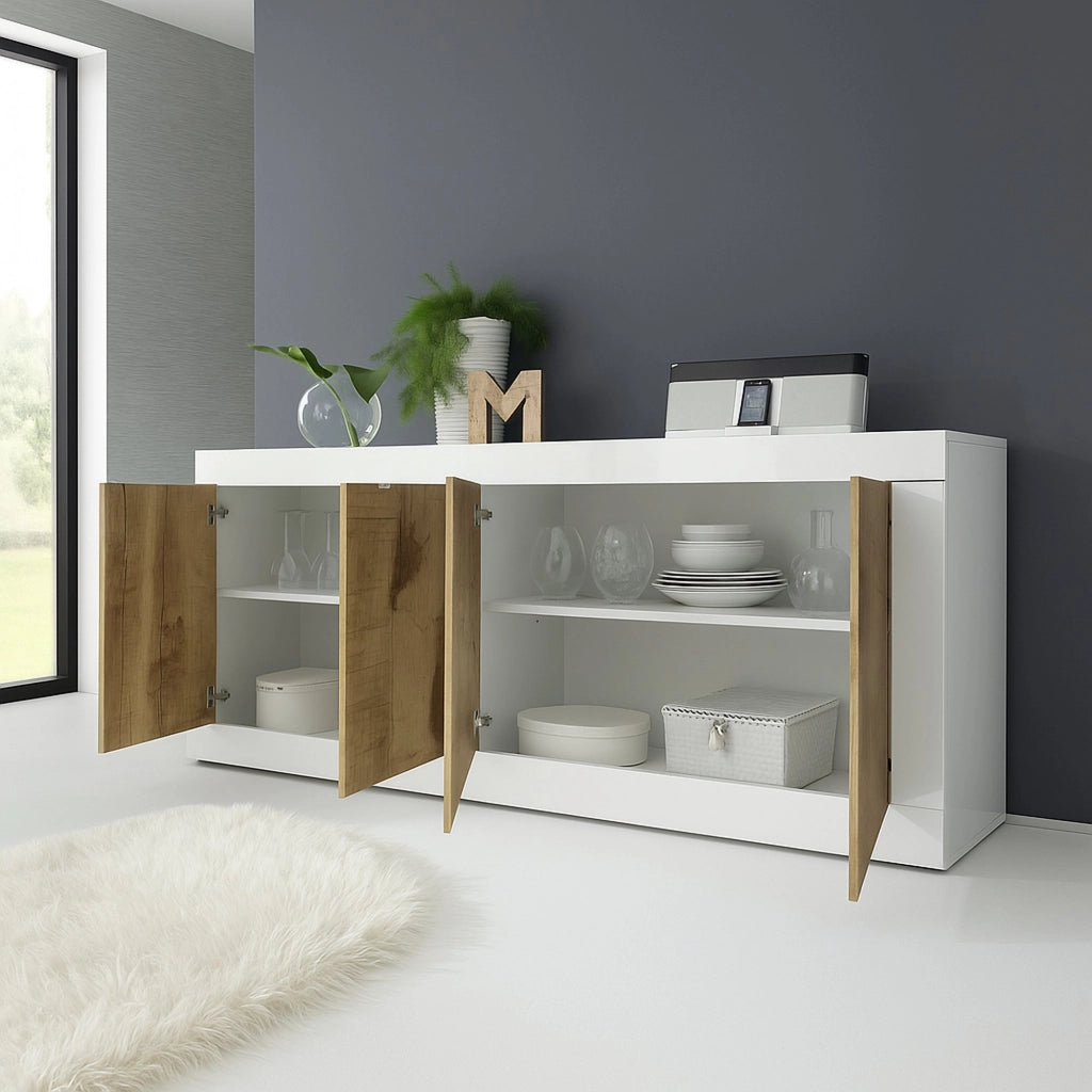 Madia Poli, Credenza 2 Ripiani, 207x43x86h cm Bianco Lucido