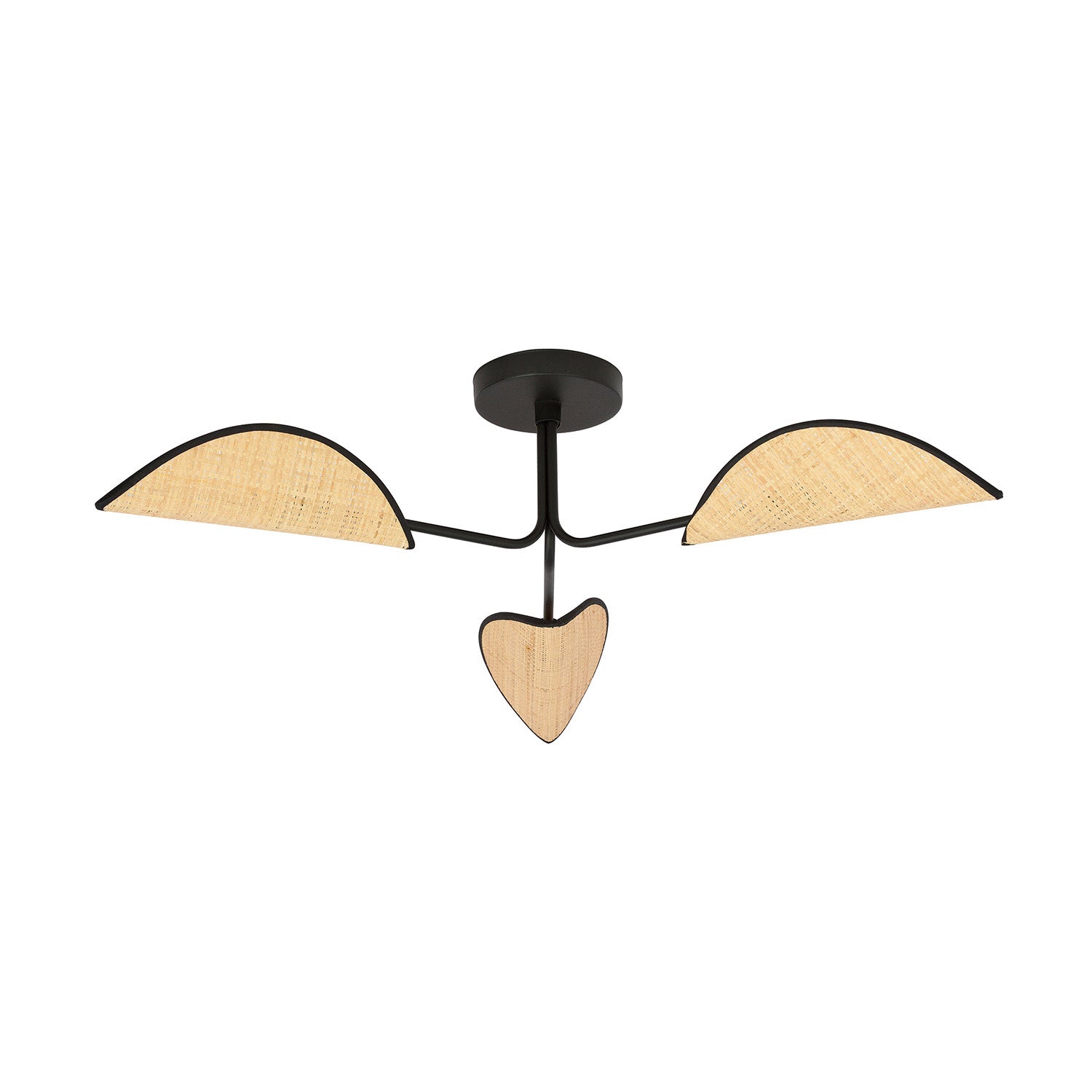 Plafoniera Nordica 3 Luci Gomez In Acciaio Nero E Rattan