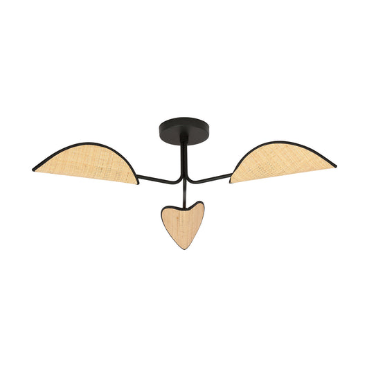 Plafoniera Nordica 3 Luci Gomez In Acciaio Nero E Rattan