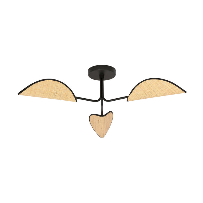 Plafoniera Nordica 3 Luci Gomez In Acciaio Nero E Rattan