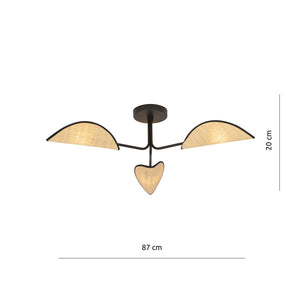 Plafoniera Nordica 3 Luci Gomez In Acciaio Nero E Rattan