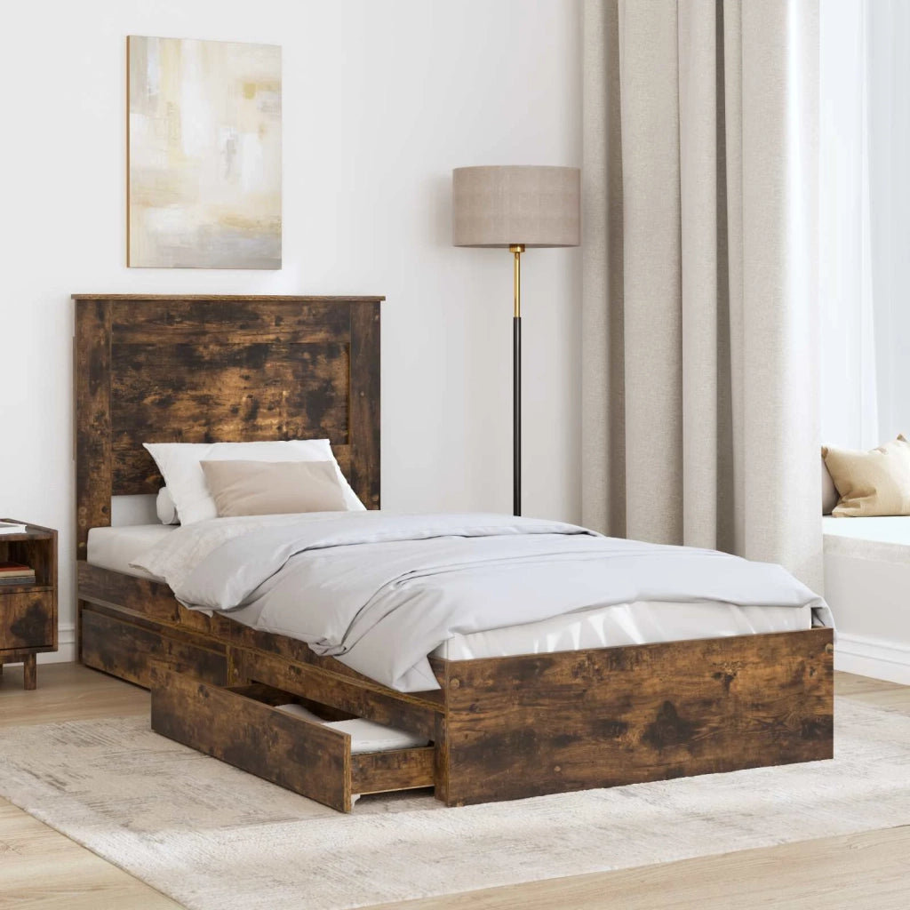 Letto con Contenitore Rovere fumé 90 x 190 cm Legno multistrato