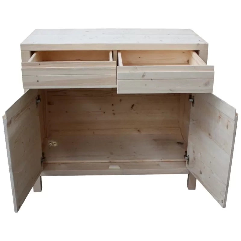 Credenza 2 porte 2 cassetti legno massello di abete grezzo 104x50x95 (3312) - Mobili 2G