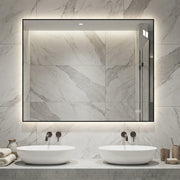 Specchio LED da bagno 70x90 cm con cornice in alluminio, antiappannamento, 3 colori luce
