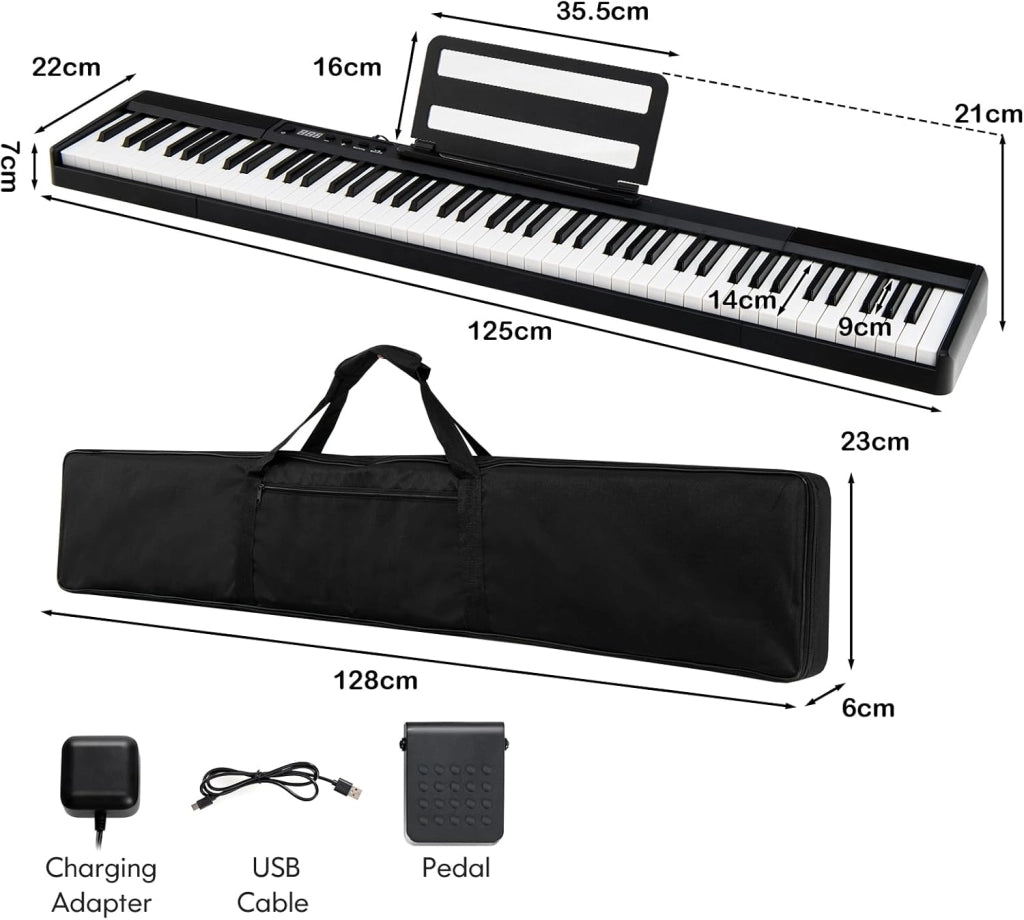 Pianoforte Digitale 88 Tasti, 1000 Suoni e Ritmi, 20 Canzoni Demo, Tastiera Semi-ponderata, Pianoforte Elettronico con Illuminazione a LED Tastiera, Borsa di Conservazione, USB/Bluetooth