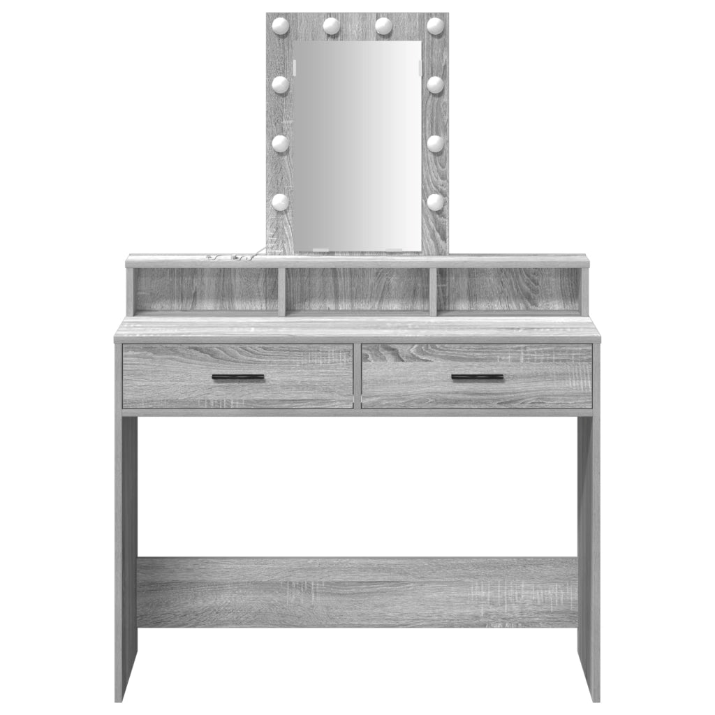 Tavolo da trucco con luci LED Grigio Sonoma 100x41x140 cm