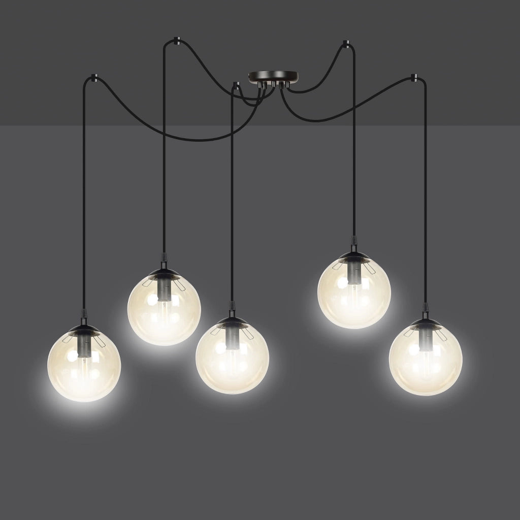 Lampadario Emibig GIGI 5 luci E14 nero miele vetro