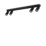 Plafoniera Contemporanea Profilo Metallo Nero 4 Luci Gu10 28W 3000K Ip20