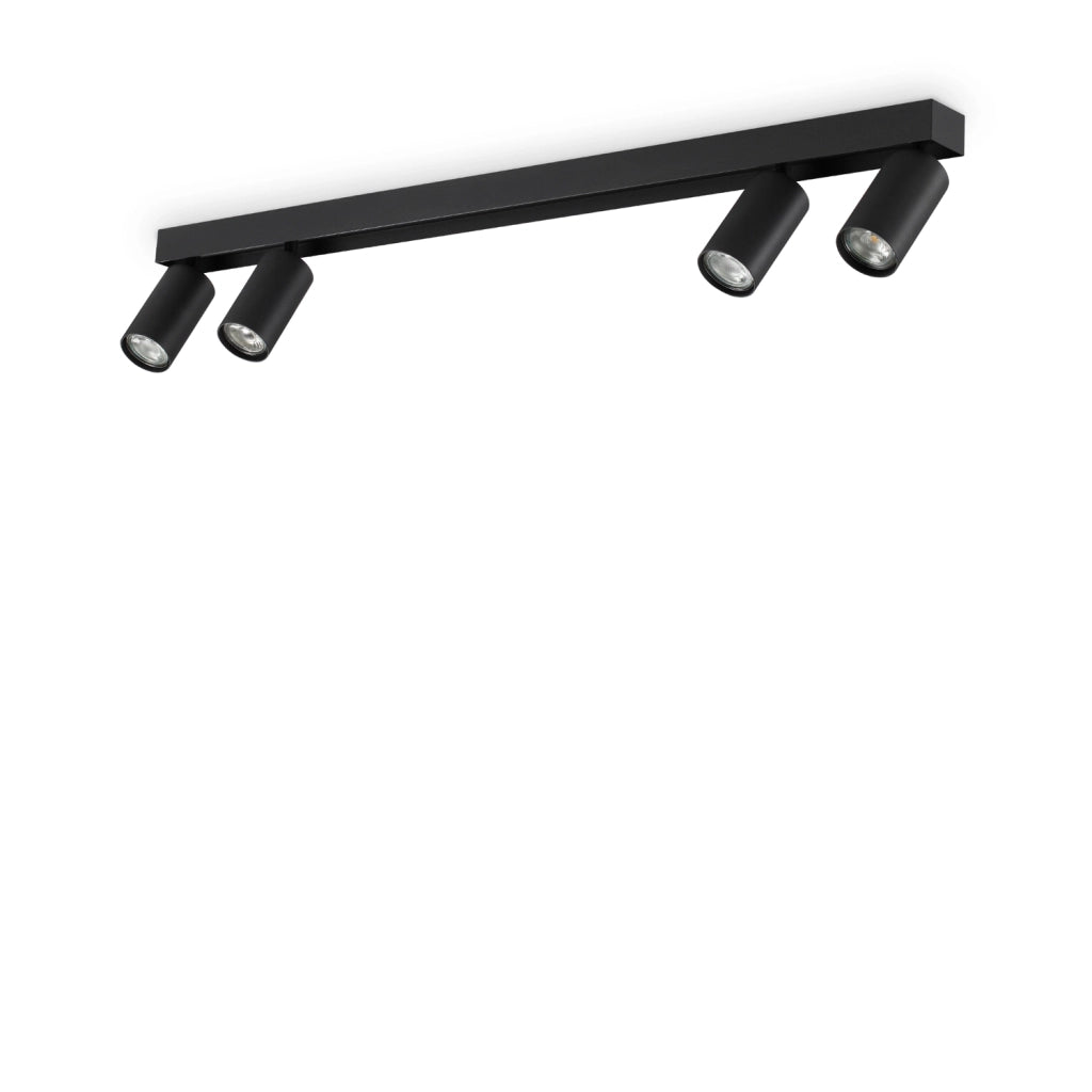 Plafoniera Contemporanea Profilo Metallo Nero 4 Luci Gu10 28W 3000K Ip20