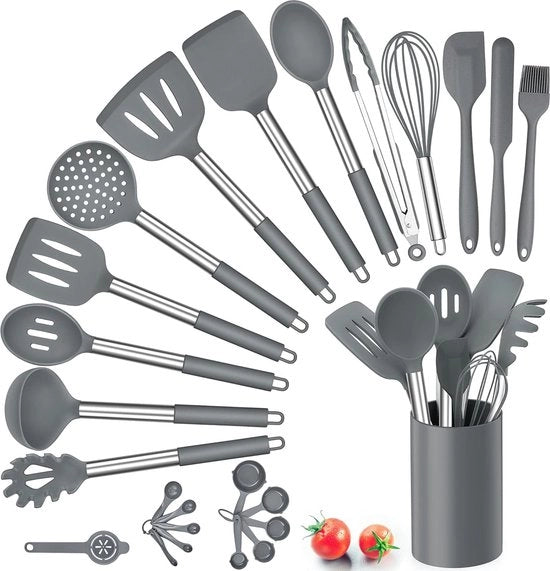 Set di accessori da cucina in silicone da 25 pezzi con contenitore - resistente al calore e alla lavastoviglie