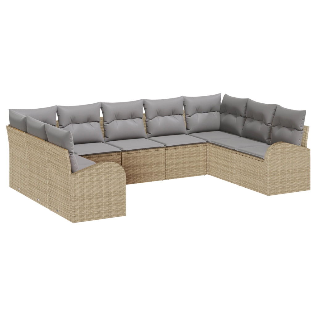 Set di divani da giardino  9 pezzi con cuscini beige in rattan
