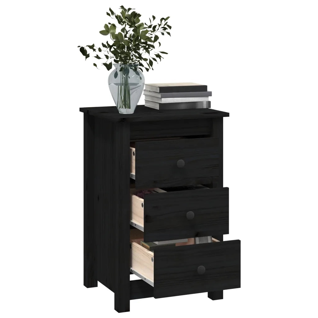 Comodini 2 pz-Set di 2 Tavolino da notte Nera 40x35x61,5 cm in Legno Massello di Pino 318817