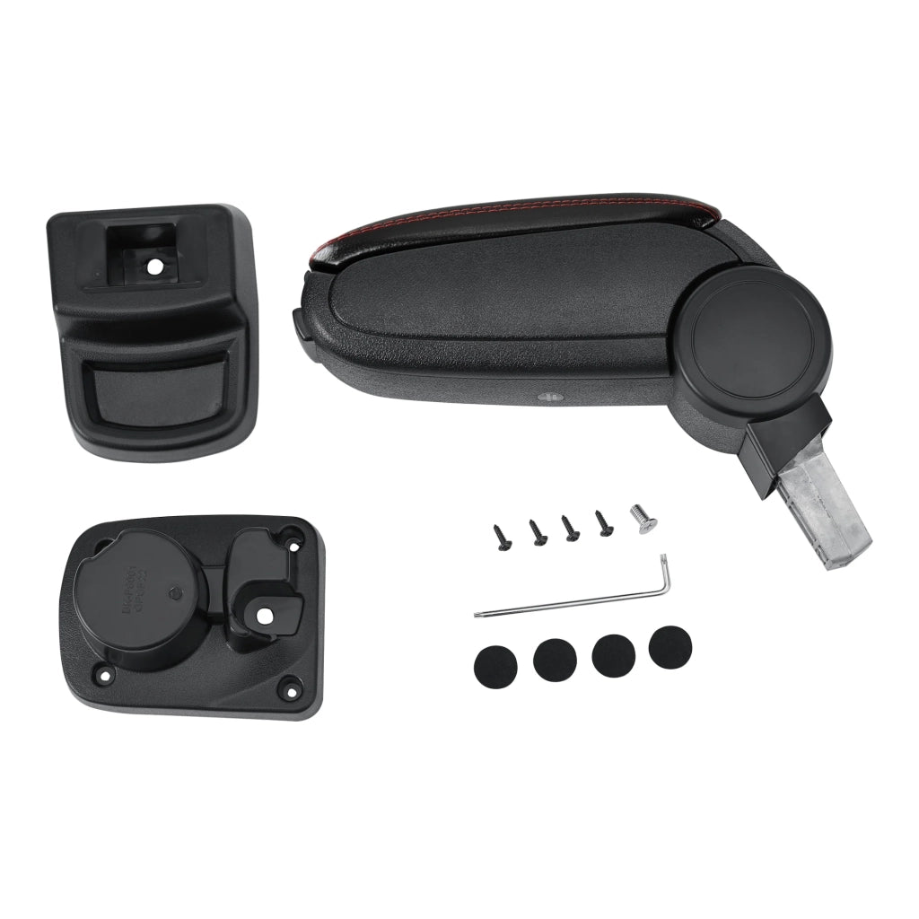 Bracciolo centrale per Opel Corsa F dal 2019 in poi similpelle nera con cuciture rosse 03_0008844