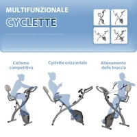 Cyclette Pieghevole 2 in 1, Resistenza Magnetica Regolabile 8 Livelli, Bici da Fitness con Sensore di Frequenza Cardiaca, Elastici per Braccia, Schermo LCD, Volano 2.5kg, Grigio