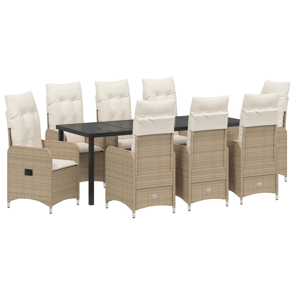 Set da Pranzo da Giardino 9 Pezzi con Cuscini Beige Polyrattan