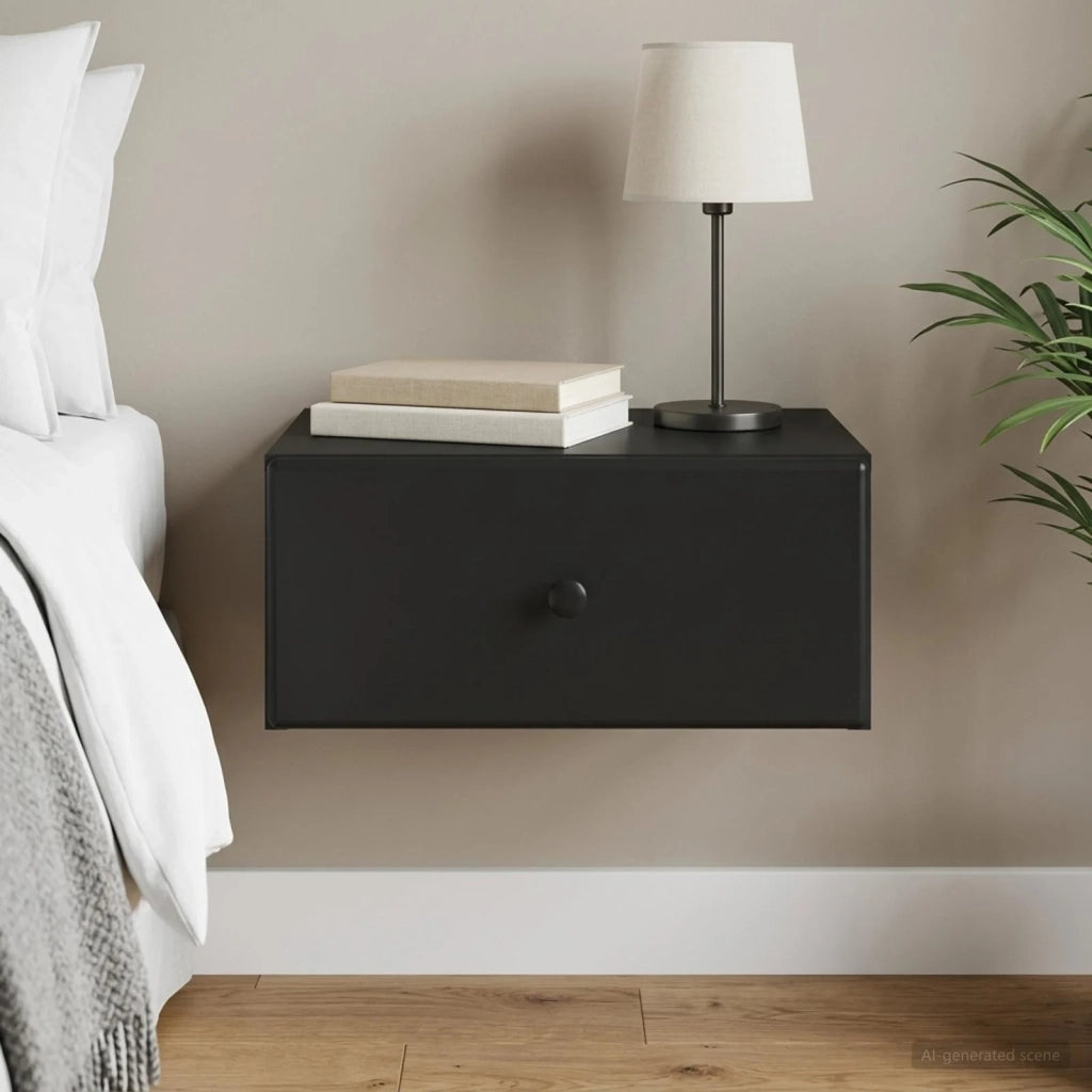 Mobiletto da notte a muro con cassetto Nero 49 x 34,5 x 20 cm 899127