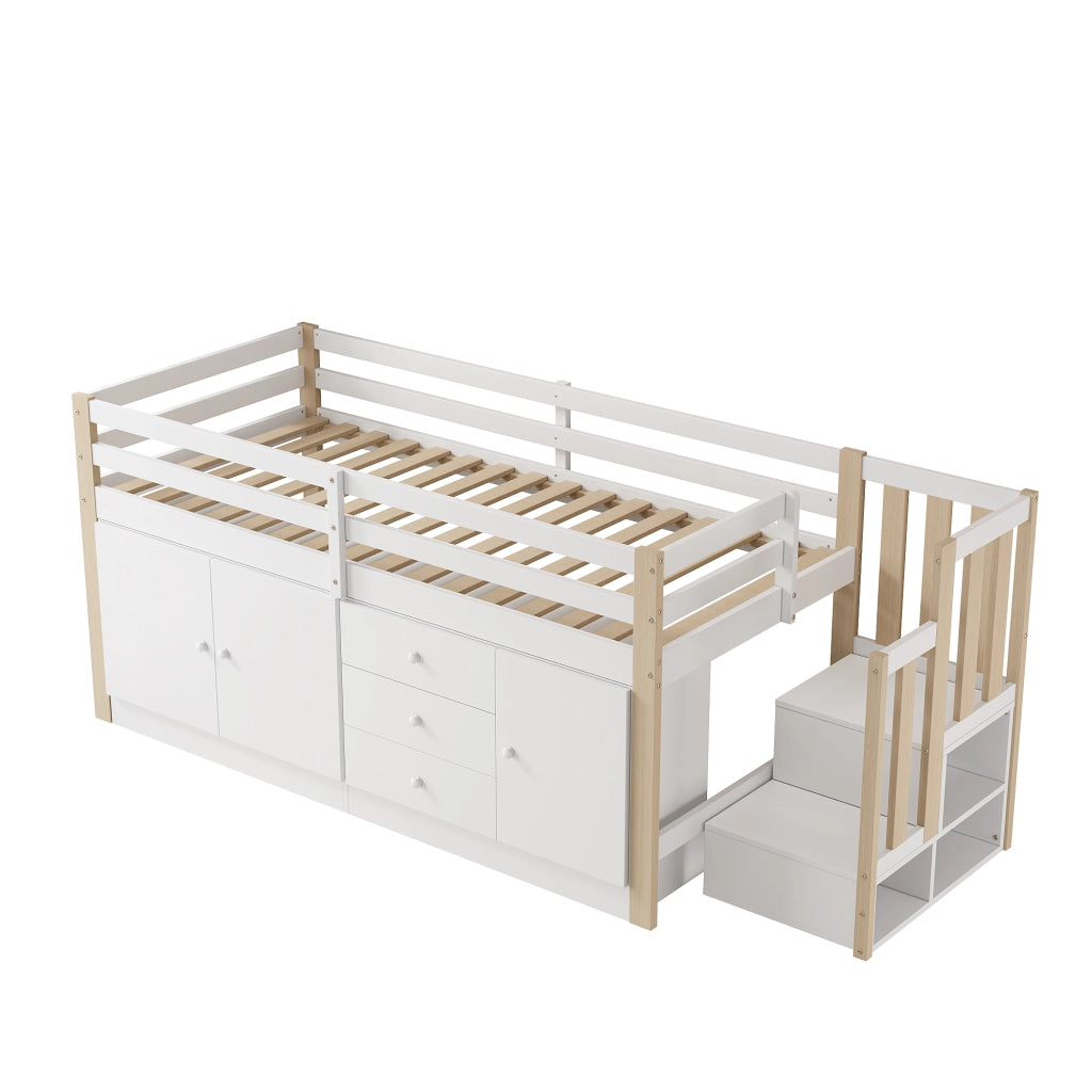 LETTO A CASTELLO con scala e cassetti 90 x 200 cm bianco