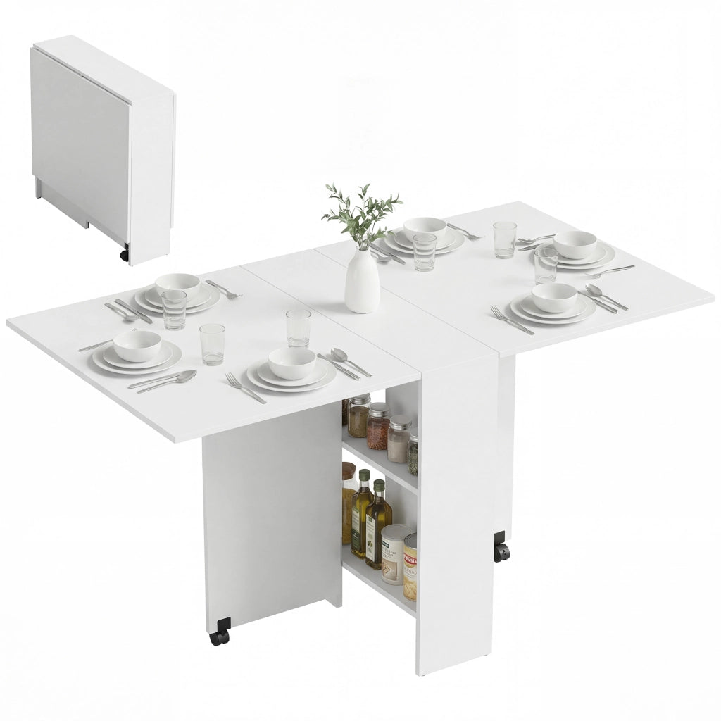 Tavolo da pranzo allungabile pieghevole con ruote ¨C zephmum ¨C bianco 75x140x74 cm