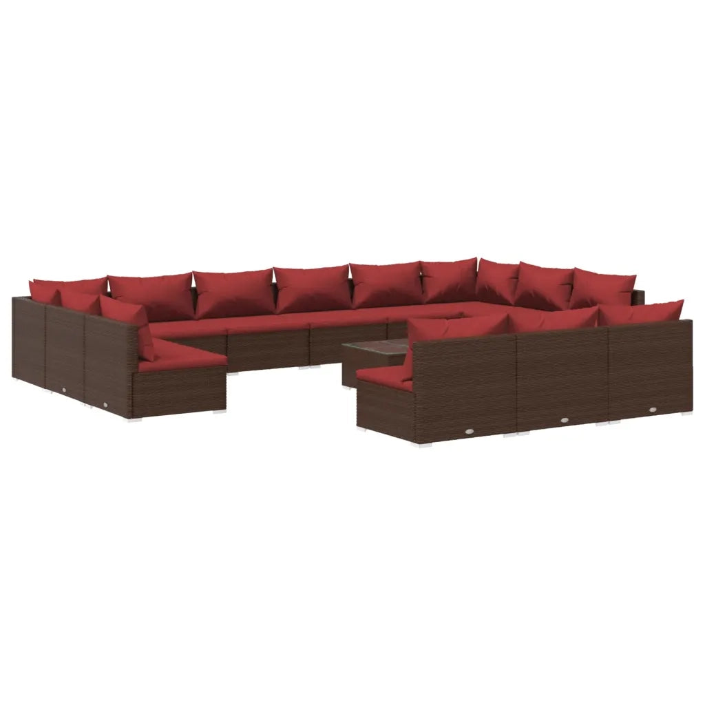 Set Divani da Giardino 14 pz con Cuscini in Polyrattan Marrone cod mxl 38997