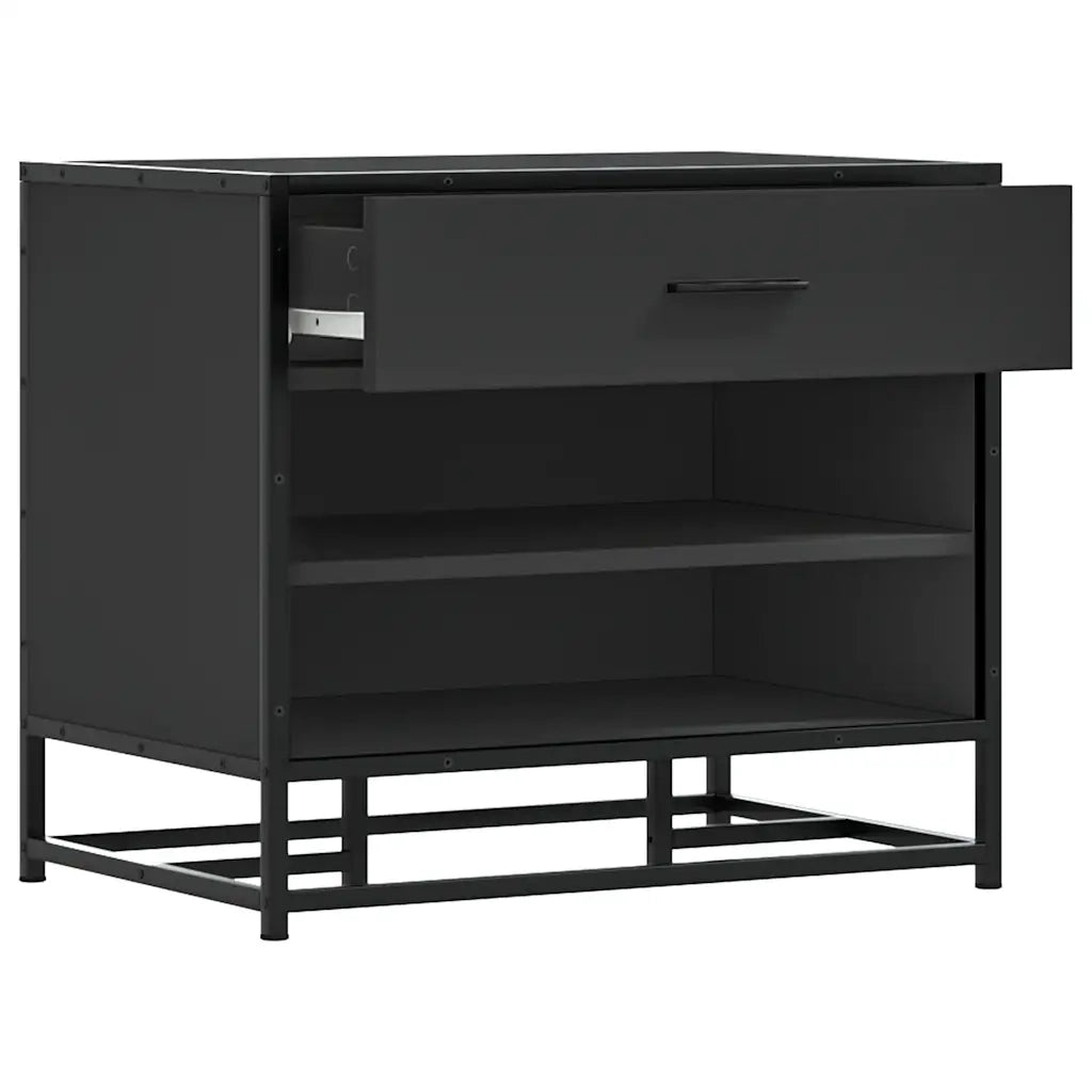 Panca Portaoggetti-Sgabello-Panca con Contenitore Nera 60x40x53,5 cm Multistrato e Metallo