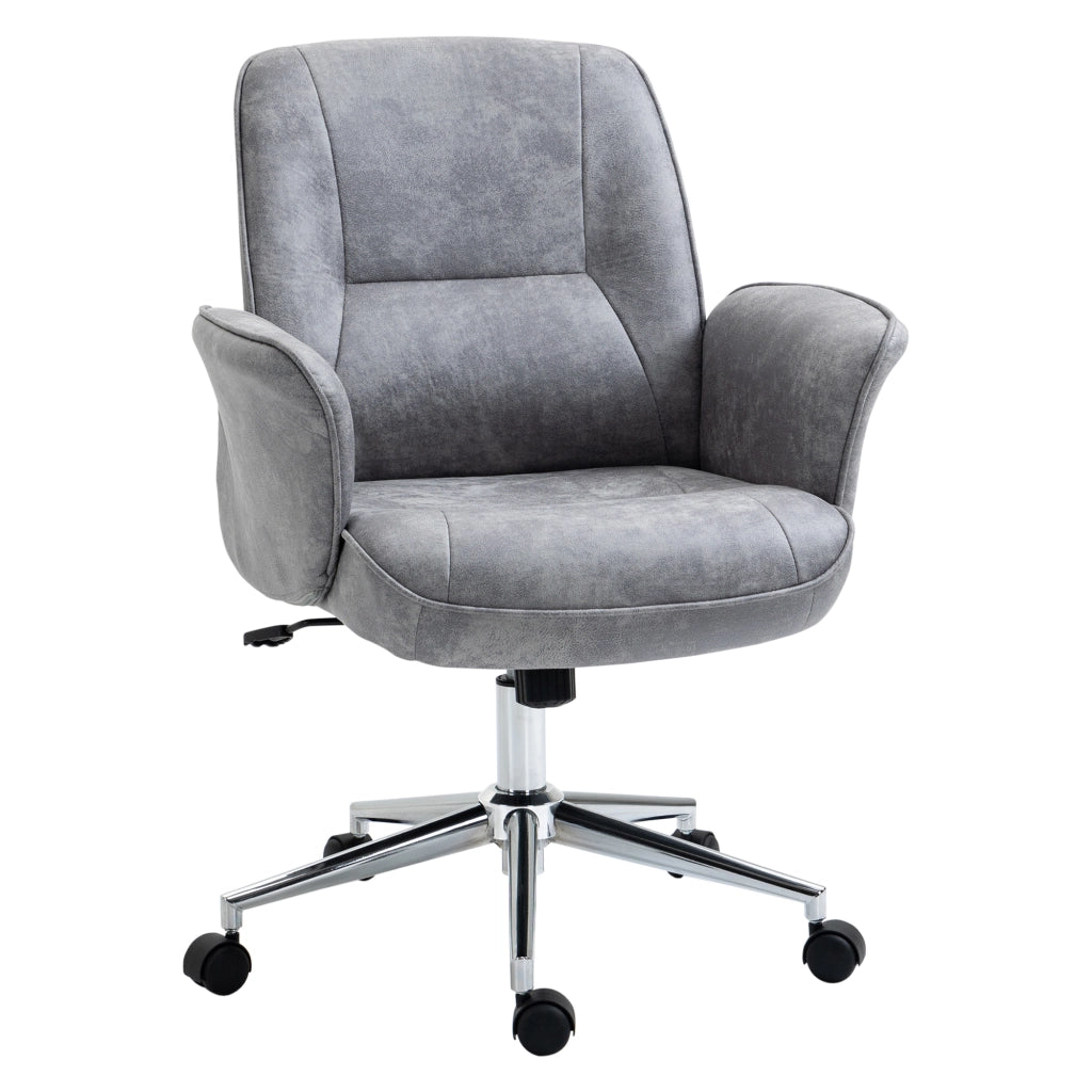 Sedia da ufficio ergonomica con altezza regolabile, funzione dondolo e base girevole, in poliestere grigio chiaro