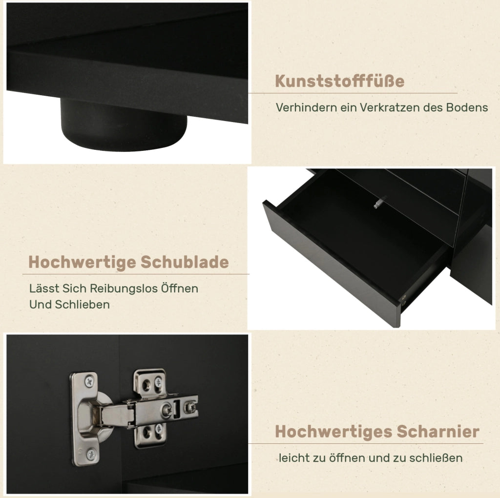Sideboard LED 160 cm nero lucido con 2 ante e 4 cassetti