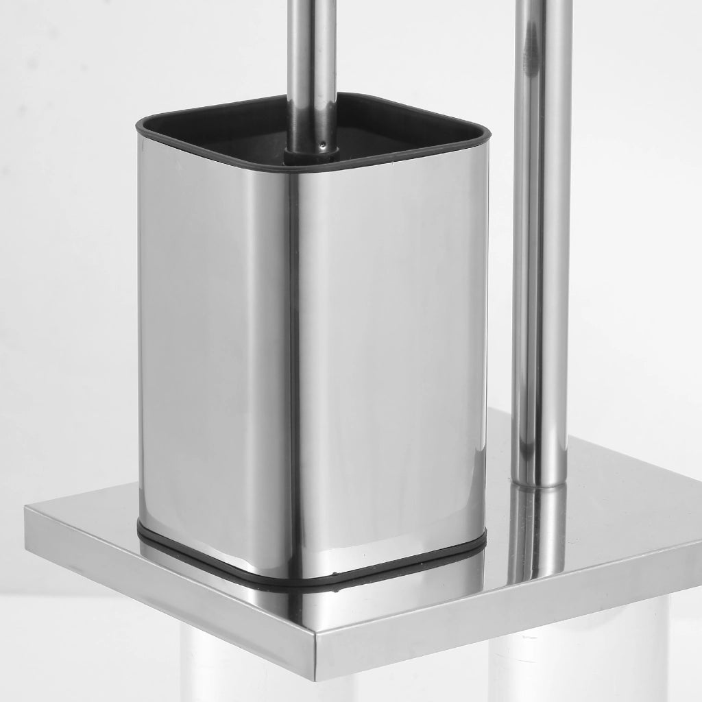 Accessori Bagno da Terra in Acciaio Inox – Piantana Porta Rotolo Carta Igienica con Scopino Water / Porta Salviette Multibraccio – Design Moderno Antiruggine, Base Stabile, Facile da Pulire Modello Enea