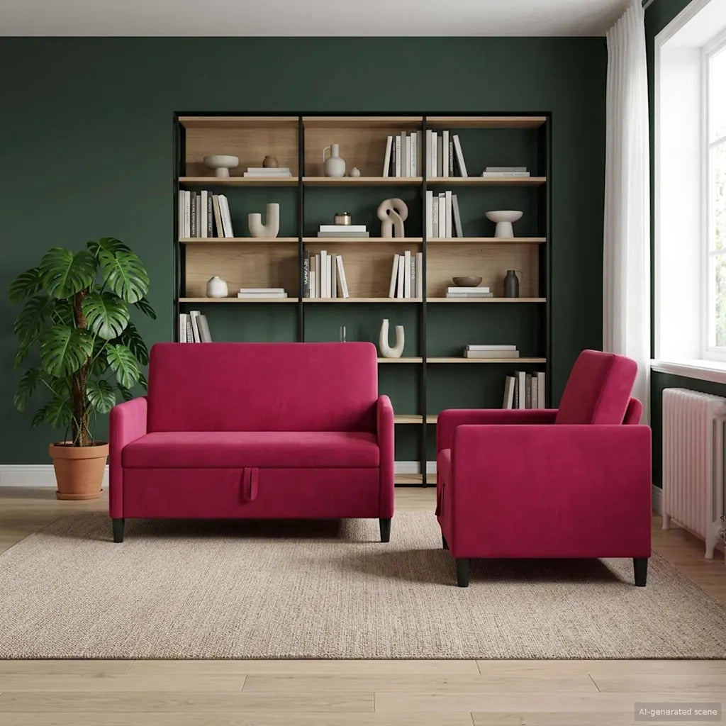 Set di Divani con Storage 2 pz Rosso Vino Poliestere 3429167