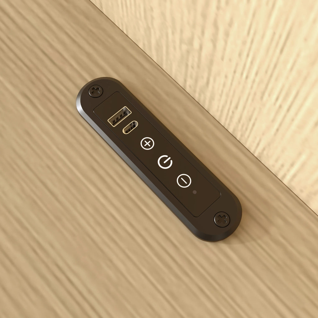 DESMIU Letto contenitore 180 × 200 cm 2 posti con USB, Type-C, luci da lettura e 2 comodini, senza materasso, rovere chiaro