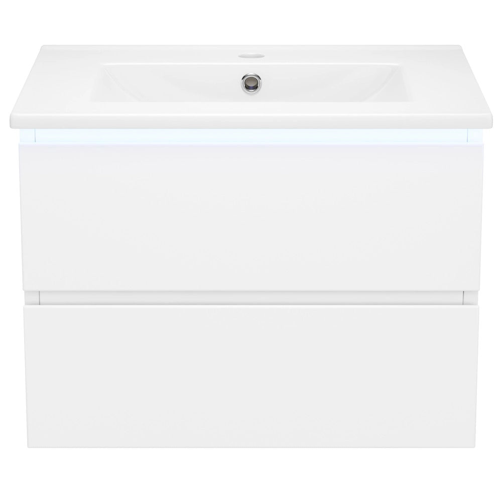 Mobile Bagno Sospeso con Lavabo Integrato e LED ¨C Xylo ¨C Bianco, 2 Cassetti, 61x46x45 cm