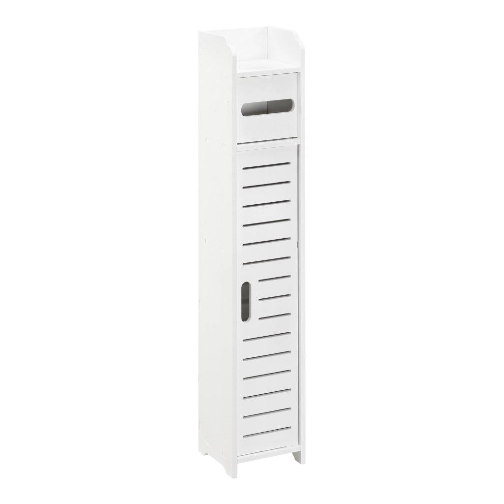 Mobiletto Contenitore Leoben da Bagno con Scomparto Porta Carta Igiencia 80 x 15 x 15 cm - Bianco [en.casa]