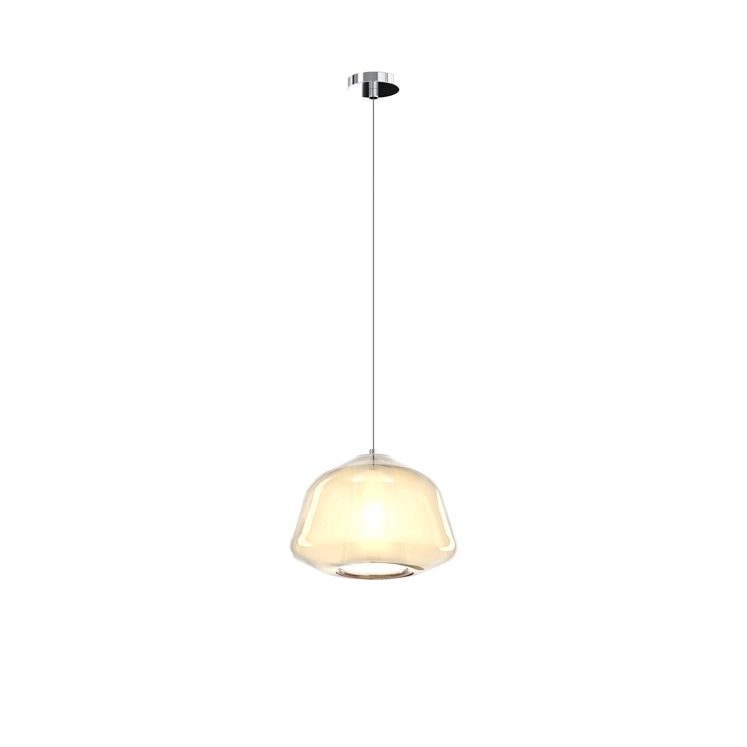 Sospensione Contemporanea Double Skin Alpha Metallo Cromo Vetro Ambra 1 Luce E27