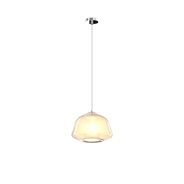 Sospensione Contemporanea Double Skin Alpha Metallo Cromo Vetro Ambra 1 Luce E27