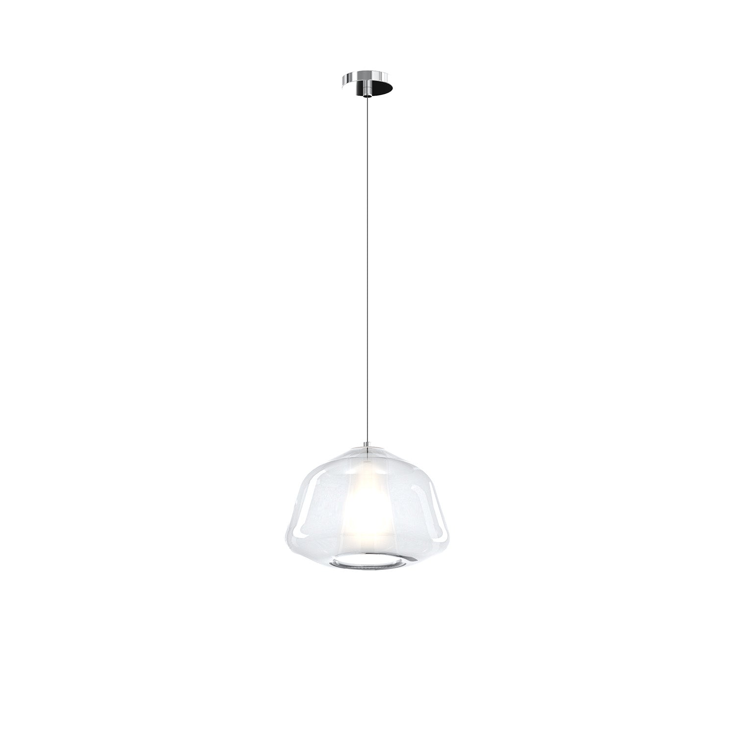 Sospensione Contemporaneo Double Skin Metallo Cromo Vetro Trasp 1 Luce E27