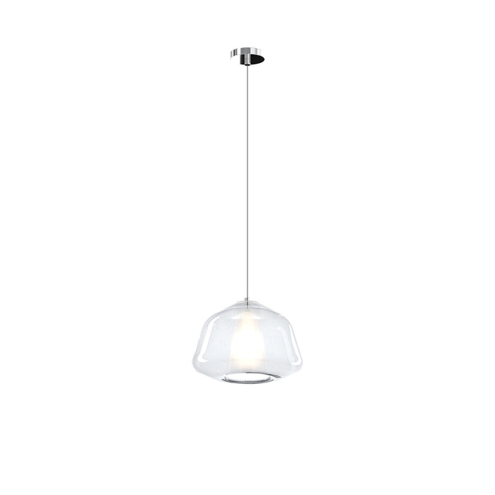 Sospensione Contemporaneo Double Skin Metallo Cromo Vetro Trasp 1 Luce E27